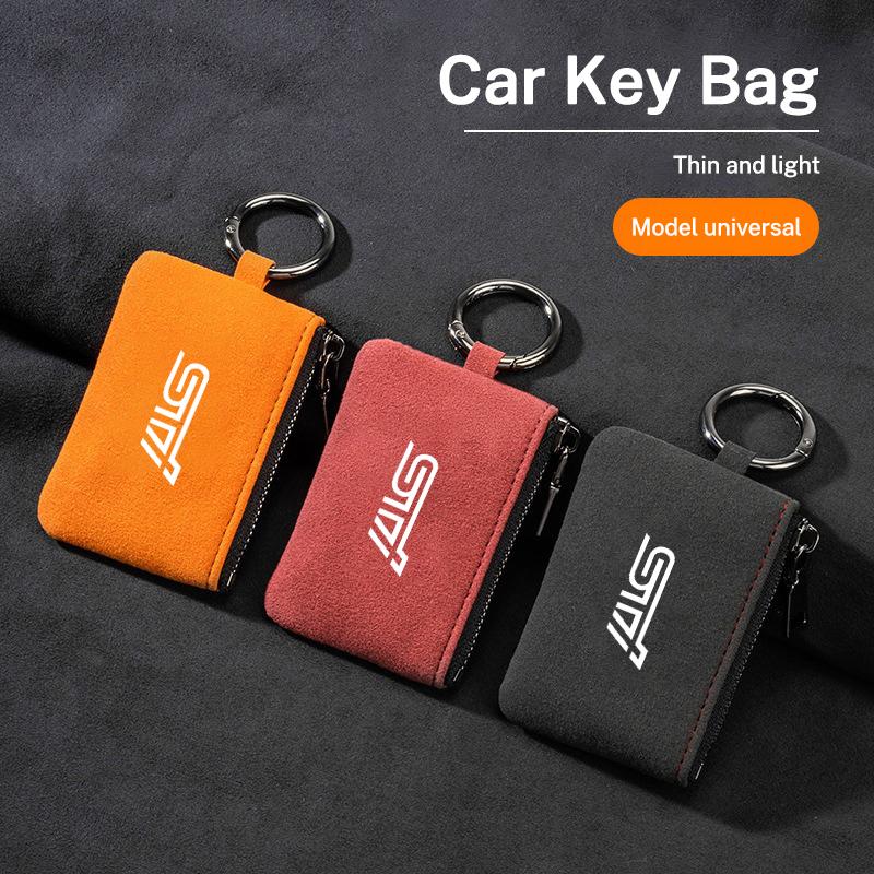 1PC Suede Car Key Bag Wallet TUJRYI Keychain Card Storage Pouch For Subaru Legacy Forester XV Outback WRX Tribeca BRZ Exiga Accessories
