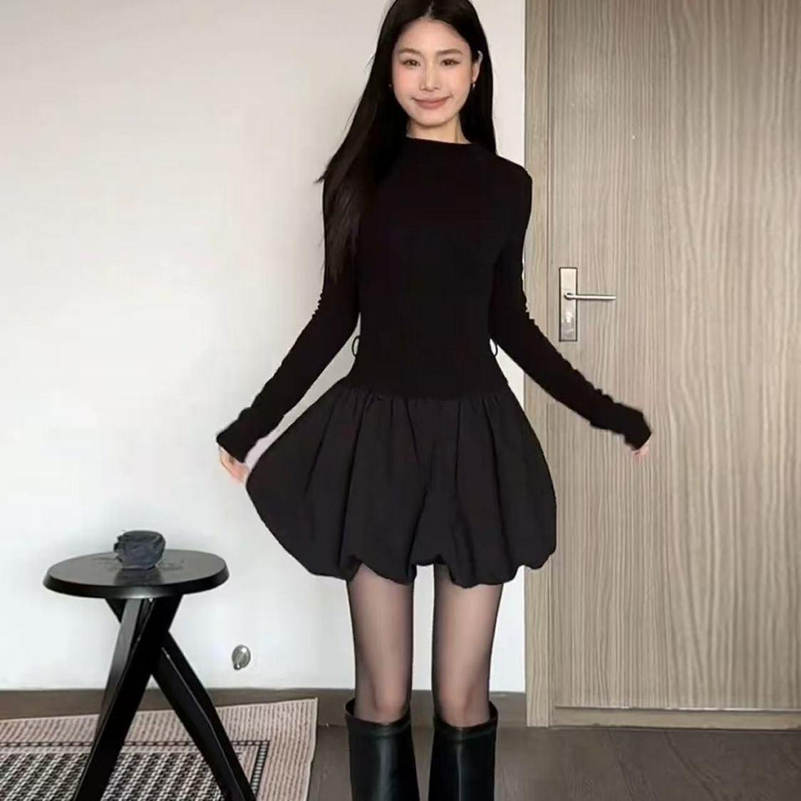 2026 Black Slim Fit Women’s Dress: Hepburn Style, Waist-Cinched Bud Skirt, Petite Early Spring Edition. S (80-95 lbs)
