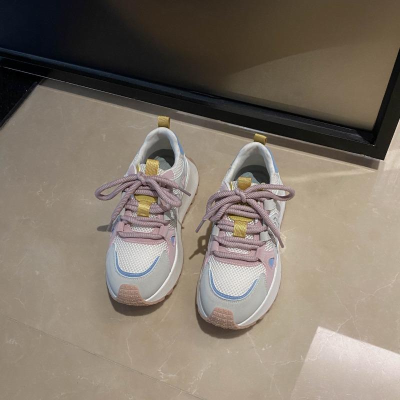 Spring and summer new trendy silver platform dad shoes women's mesh breathable and lightweight casual sports shoes