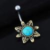 Retro Sunflower Turquoise Belly Button Navel Bar Ring Body Piercing Barbell Gift