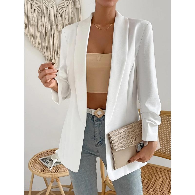 Autumn Women's Suit Jacket Lapel Nine-quarter Sleeve Buttonless Slim Temperament Commuter Jacket