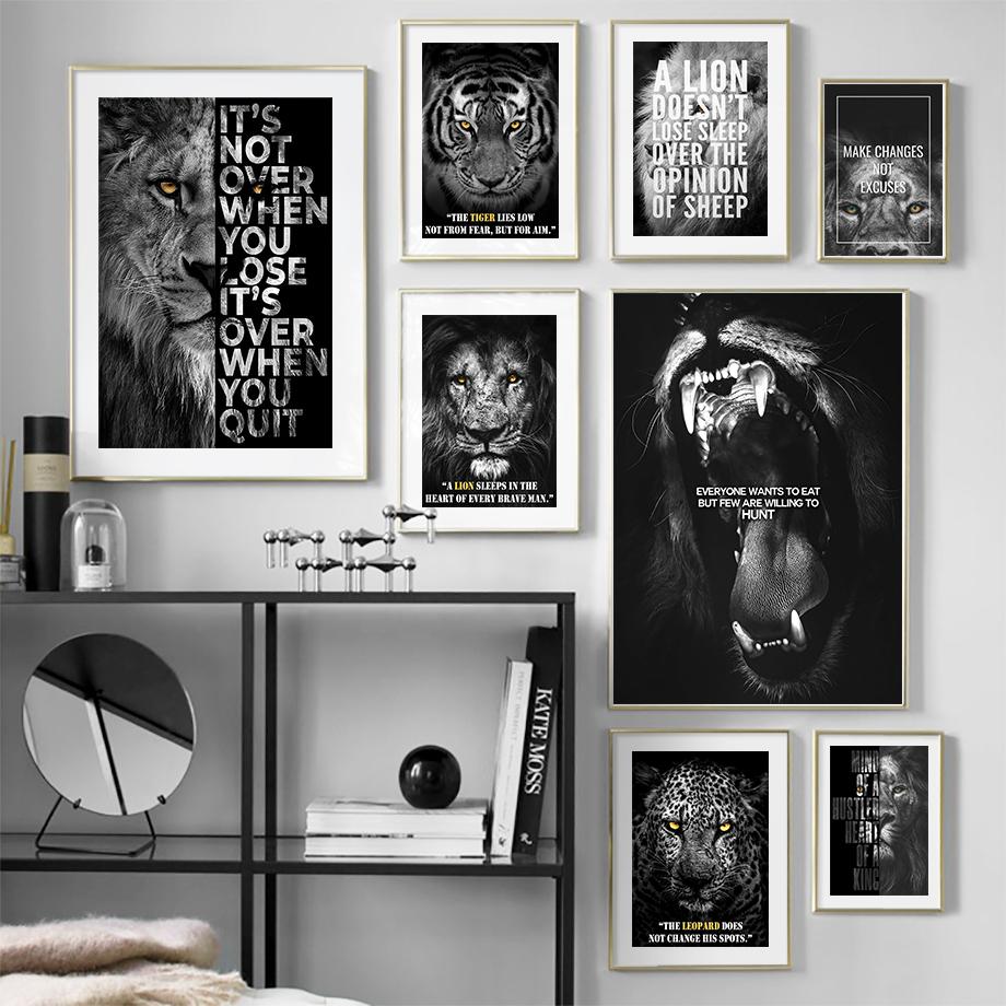Black White Lion Tiger Leopard Beast Quotes Nordic Posters And Prints Wall Art Canvas Painting Pictures For Living Room Decor