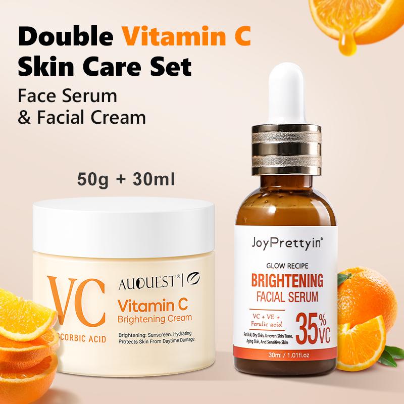 

Набор для отбеливания кожи лица с витамином С, средство для удаления темных пятен, 50 мл крема для лица и 30 г сыворотки для лица, набор для отбеливания кожи против морщин Serum & Cream оранжевый