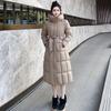Large size cotton-padded clothes for women over the knee, long slim and thin belt, solid color fashion cold-proof clothes, large cotton-padded clothes