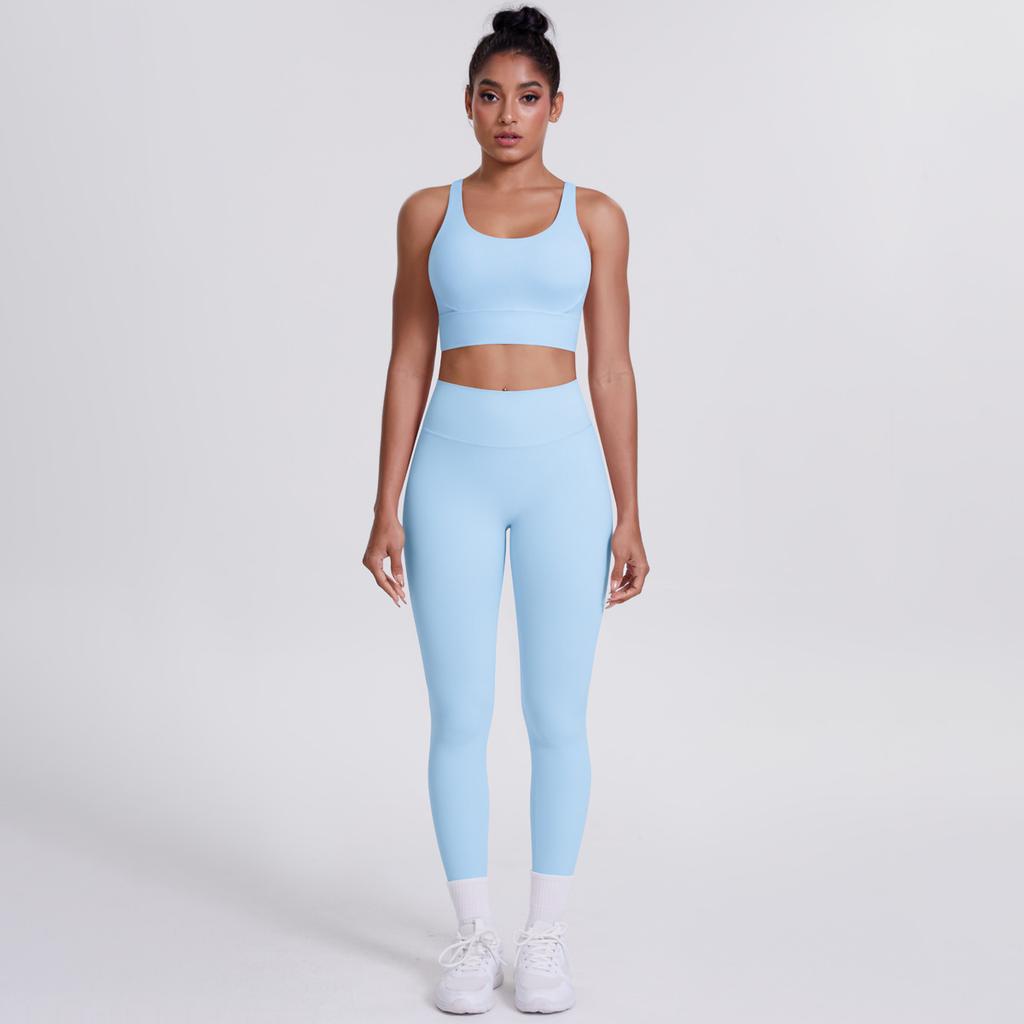 New Woolen Tight Yoga Dress Cross Back Sports Bra Set Cloud Sensing Speed Drying Running Fitness Two Piece Set For Women