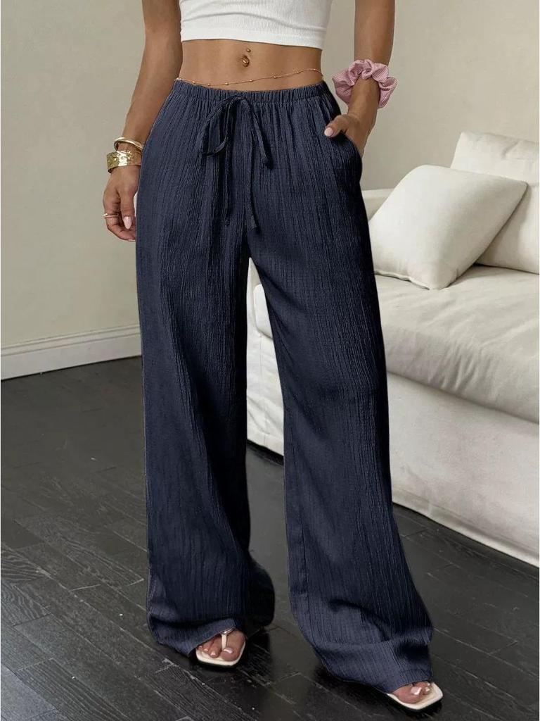 2025 Temu Short Sleeve Top & Loose Wide Leg Pants with Pockets - European & American Style Casual Fashion.