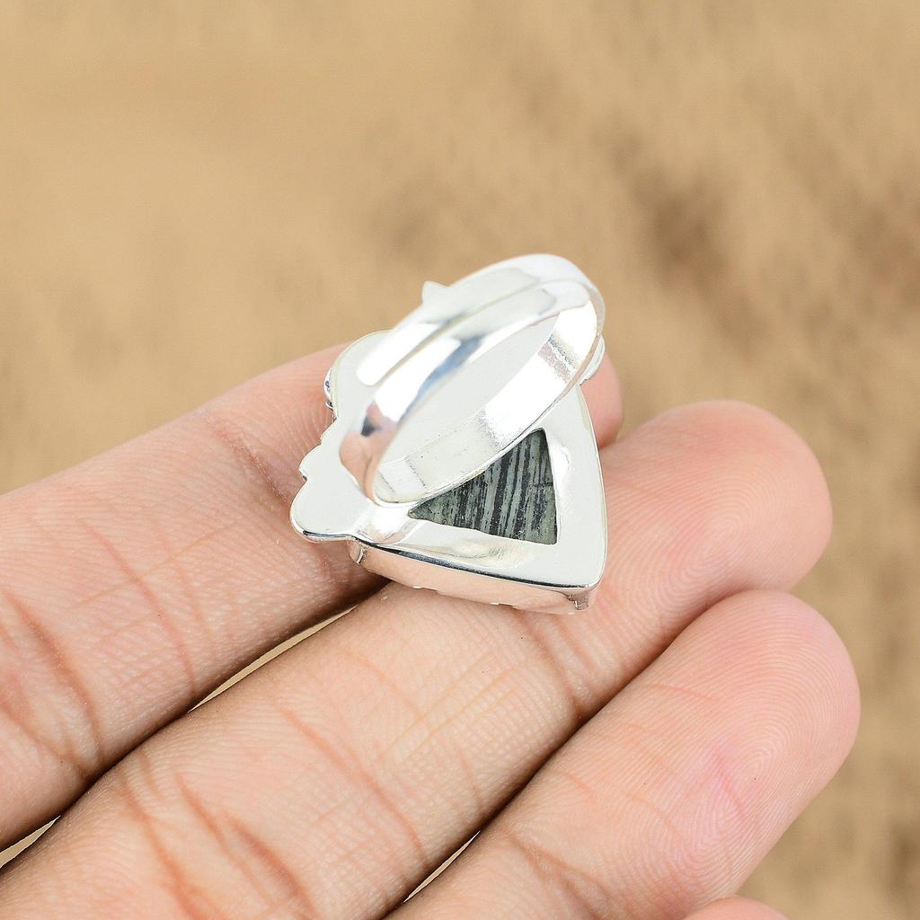 925 Silver Silver Leaf Jasper Stone Elegant Flower Promise Daughter New Ring