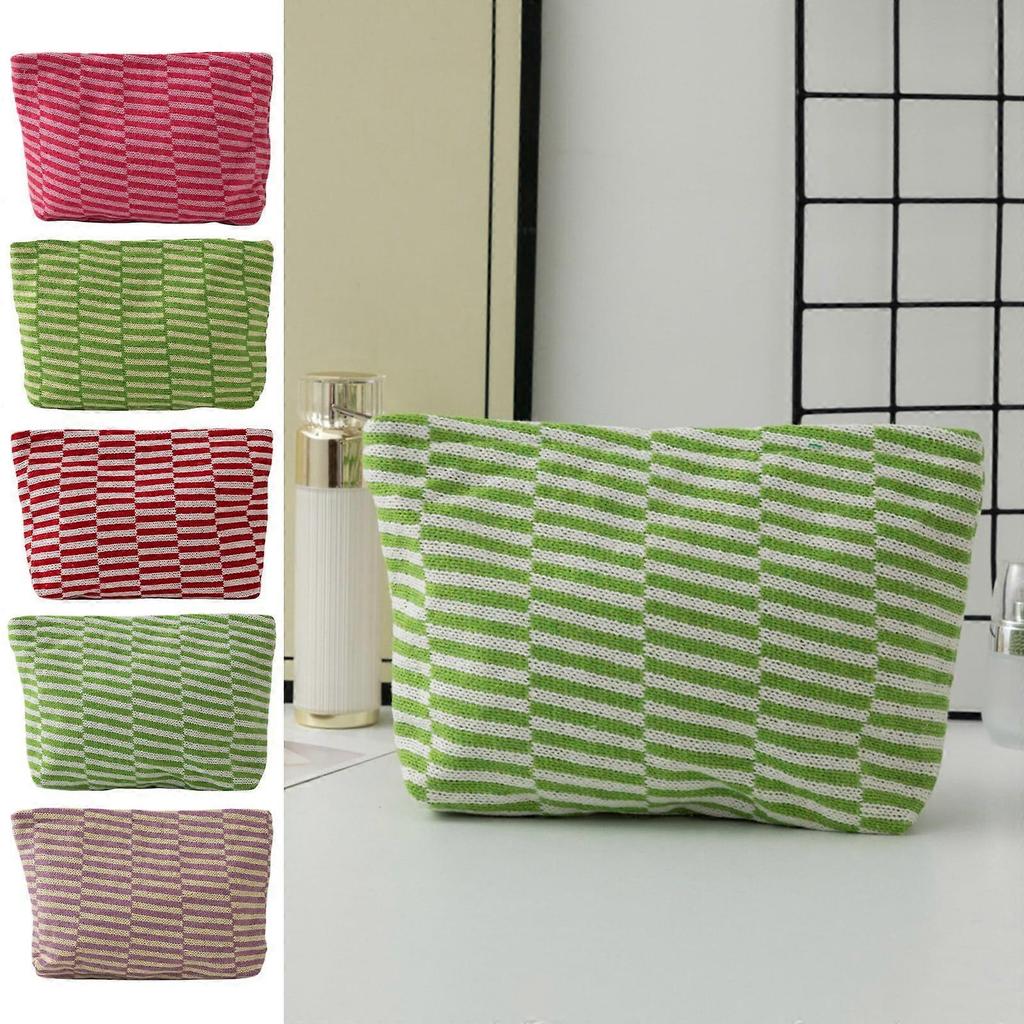 Clearance Djunllk Makeup Bag - Large Capacity Striped Student Pencil Case Small Purse with Zipper, Soft Knitted Bag Clutch Purses for Women Green