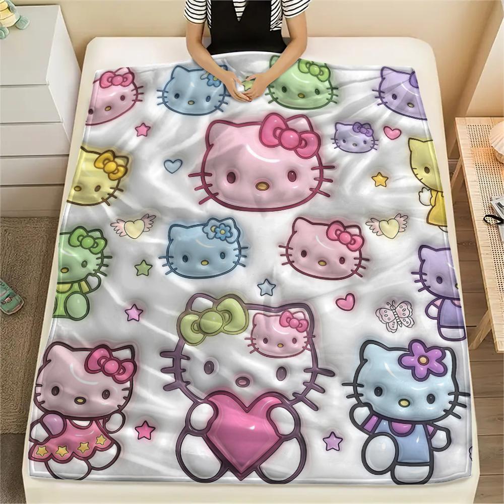 

1 шт. Фланелевое одеяло с милым принтом Hello Kitty, Высокое качество, Для всех сезонов, Декор для дома, Тепло и уют, Идеально для рождественских подарков 80cm x 120cm