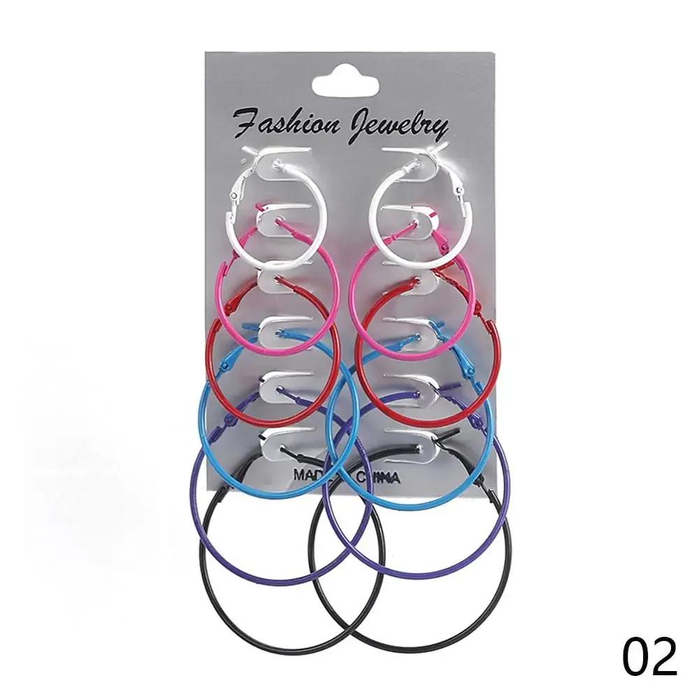6pair/set Punk Big Smooth Circle Round Hoop Earrings Exaggerate Big Women Trendy Large Hoop Earrings Brand Loop Earrings Jewelry