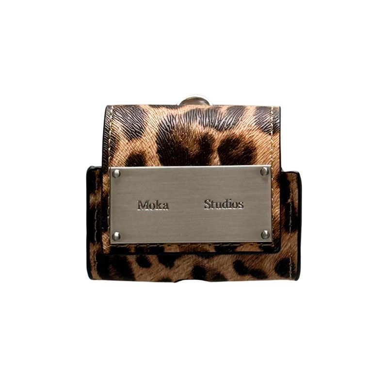 

Leather Niche Style Creative Metal Crossbody Suitable for Apple Bluetooth Headset Airpodspro234 Generation Earphone Case Protective Case Minimalist airpods pro/pro2 Brown leopard print