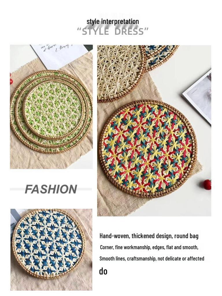 Ethnic Bamboo Weaving Handmade Coaster Set - Heat Resistant Round Placemats for Kitchen & Restaurant