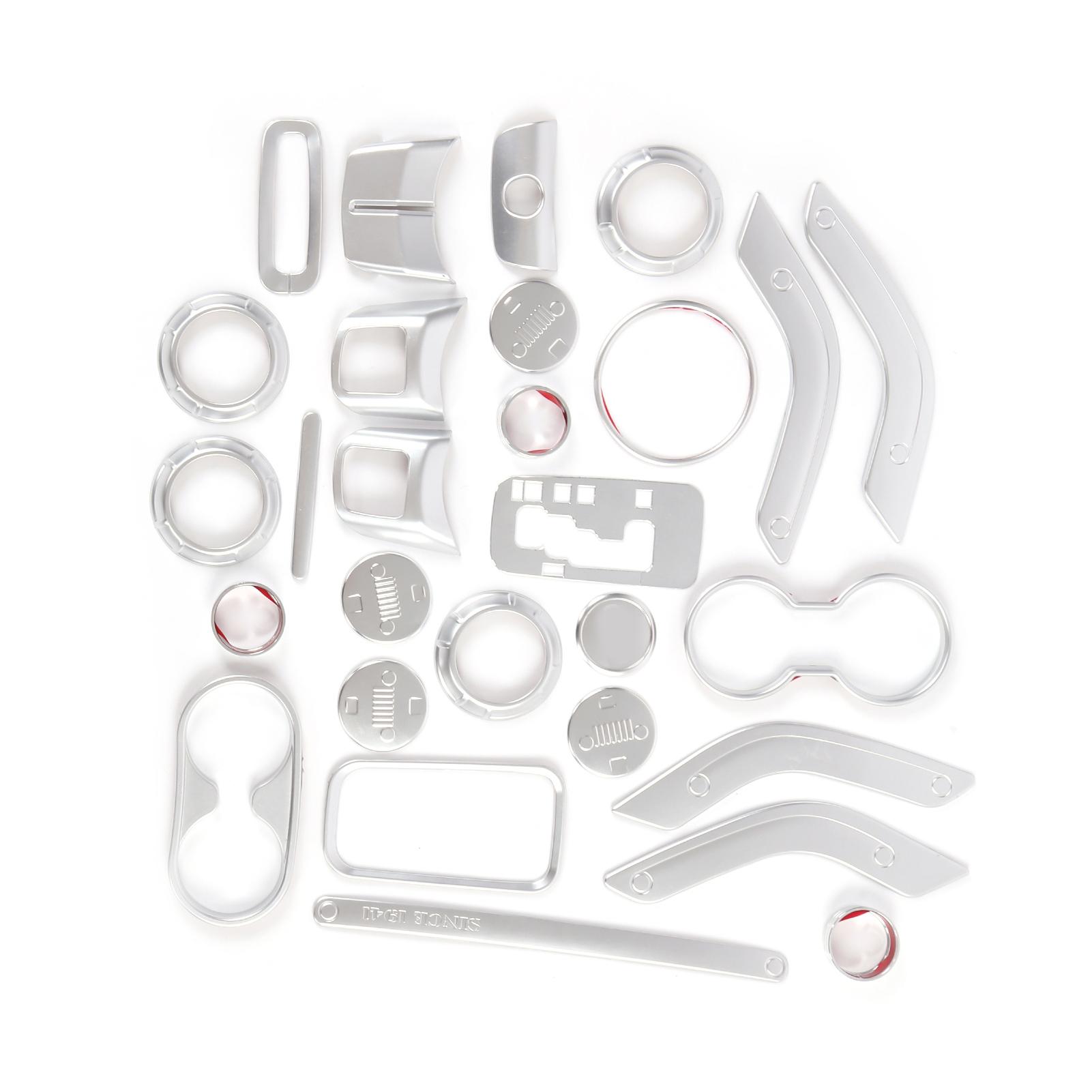 

28 шт. Комплект для замены отделки салона для Jeep Wrangler JK JKU 2 двери 4 двери серебряный