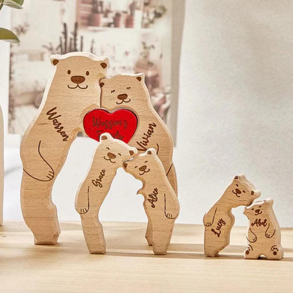 Handcrafted Wooden Bear Puzzle Set - Mother & Child Carving Ornament