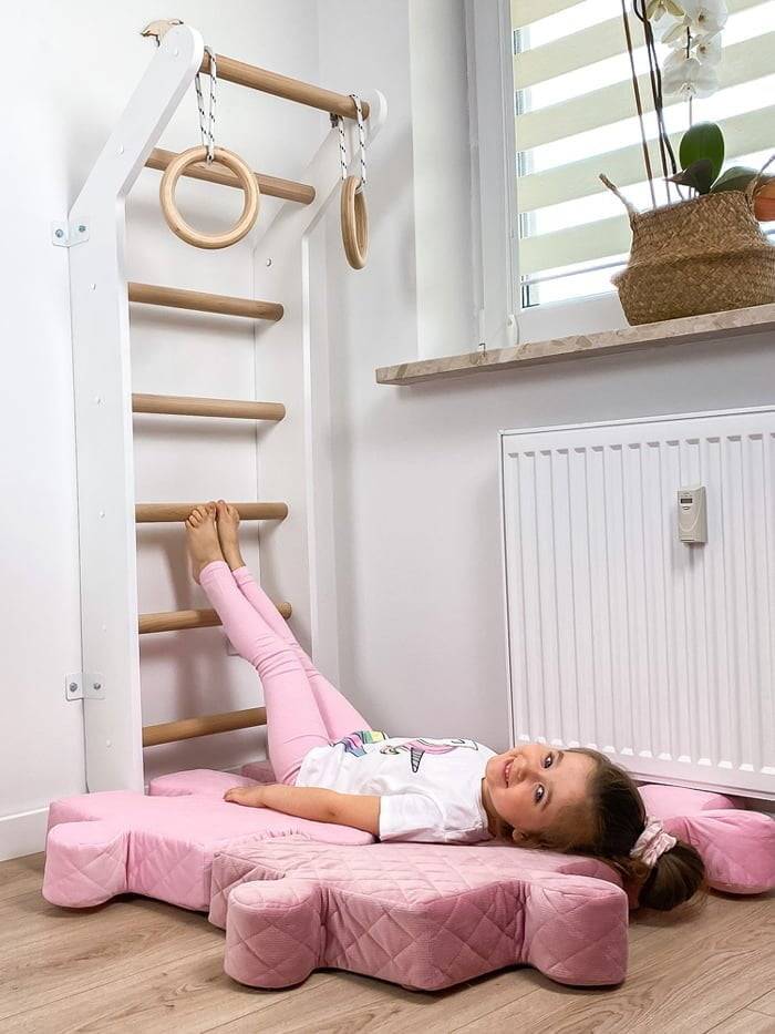 Wall Gym Kids Home Gym Children Wall Bars Wooden Climbing Frame Gym Rings Indoor Playground Toddler White
