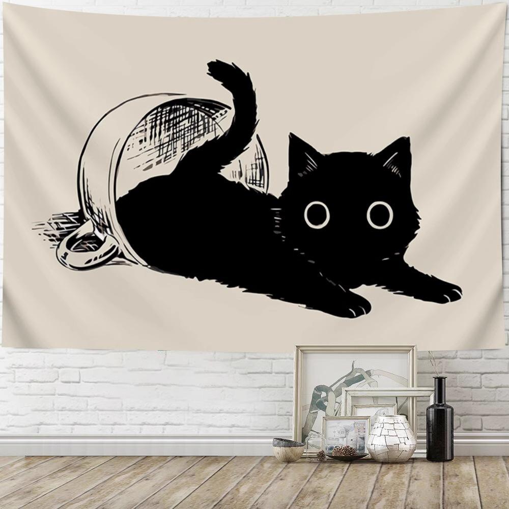 VIKAMA Literary Ins Style Cat Decorative Tapestry Bedroom Bedside Wall Cloth Tapestry Background Cloth Dormitory Tapestry Decor