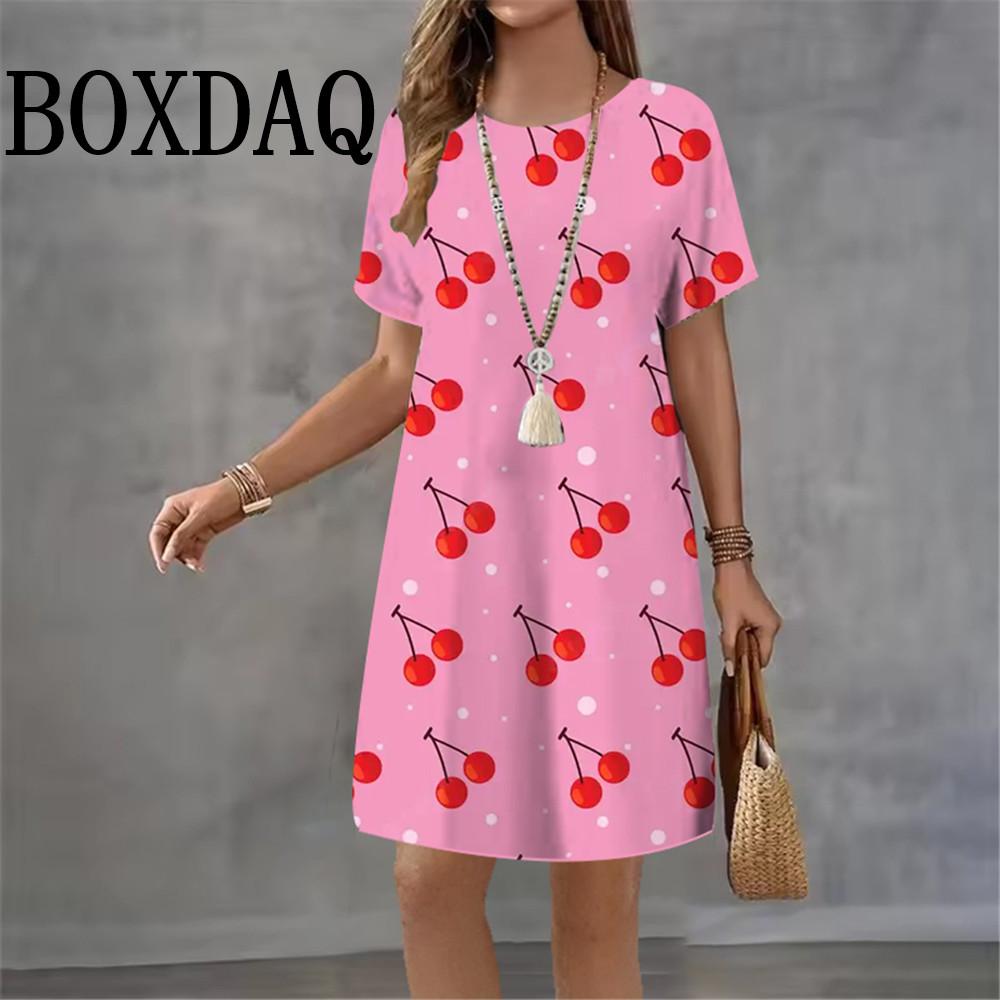 2026 Women Short Sleeve O-Neck Fashion Dresses 3D Polka Dot Print Streetwear Summer Dress Loose Casual Ladies Dress