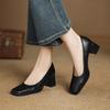 New women's fashion single shoes solid color square head medium heel large size shoes rubber sole four seasons wear square heel casual women's shoes