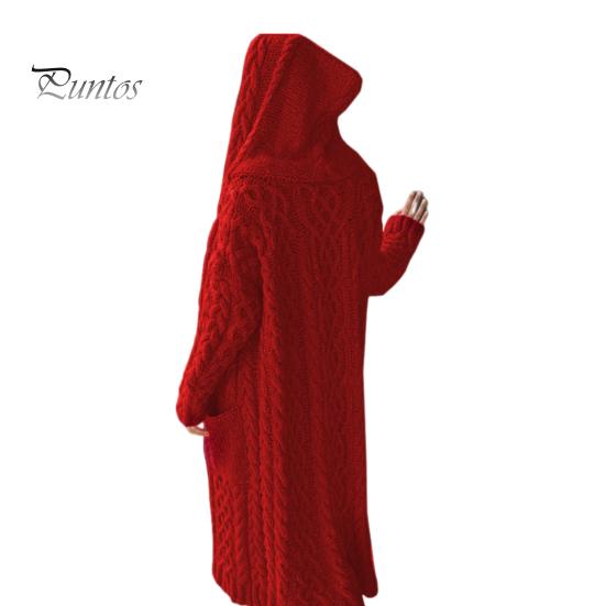 Jachetă de pulover pentru femei, cu buzunare, lungime mijlocie, tricotată cu glugă, textura răsucită, culoare uni, jachetă cu mânecă lungă, mărime, groasă, îmbrăcăminte exterioară zilnică pentru navetă