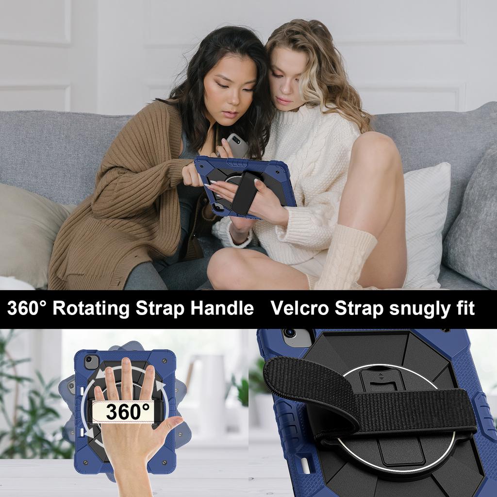 For iPad Air 13 (2025)/(2024) Case Silicone + PC Kickstand Tablet Cover with Handy Strap, Shoulder Strap