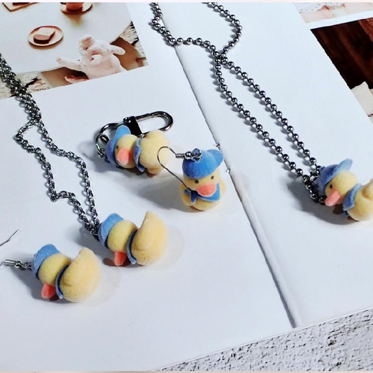 Charming Necklace/Keychain/Ear Hooks with Yellow Duck Pendant for Daily Wear