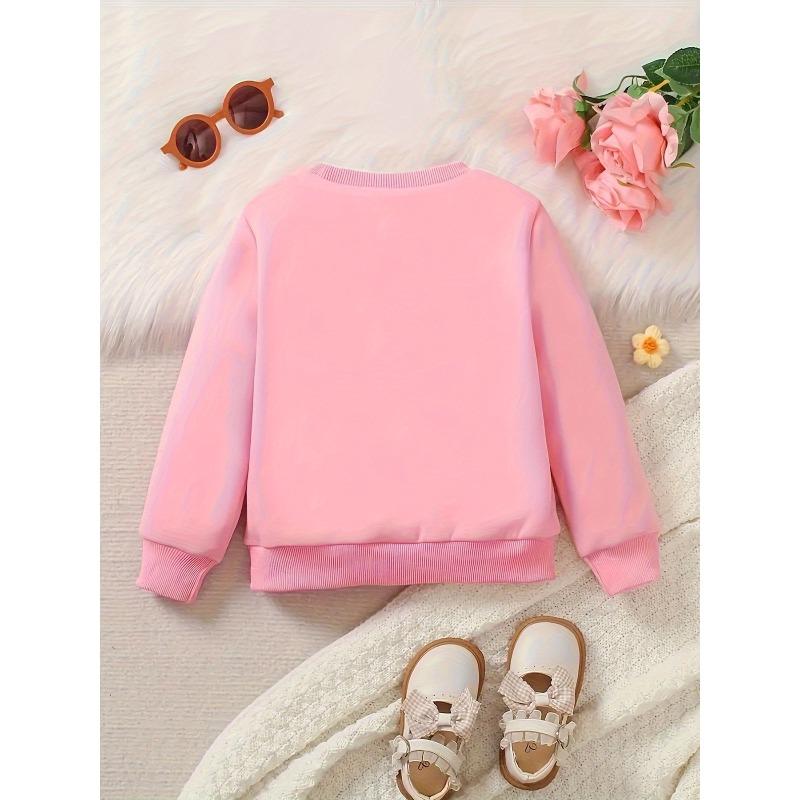 Sweet Cartoon Print Pattern, Comfortable and Simple Baby Round-neck Sweatshirt for 0-3 Year Old Baby Girls