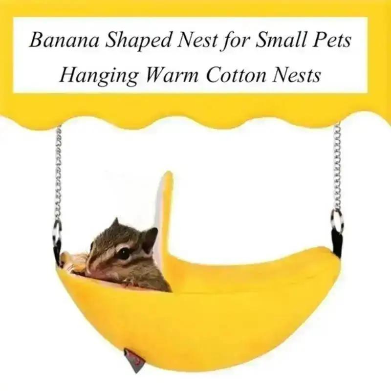 Novel Banana Shape Nest Plush Cotton Hamster Warm House Hammock Mouse Living Room Hanging Tree Bed Guinea Pig Resting Hammock