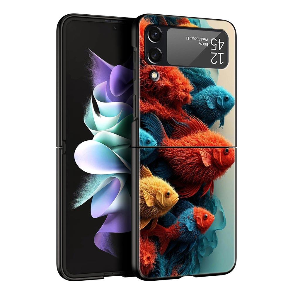 Blue Ocean Fish Hard PC Phone Case For Samsung Galaxy Z Flip 7 6 5 4 Black Cover For Galaxy Z Flip 3 Foldable Shell Fundas Capas