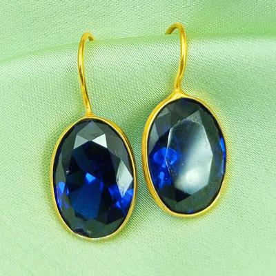 Blue Topaz Gemstone Gold Plated Women's And Gift Hook Earrings GPE-E27
