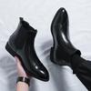 Men's European & American Style Plus Size Chelsea Boots, High-Top Pointed Leather, British Fashion Business Slip-On Short Boots