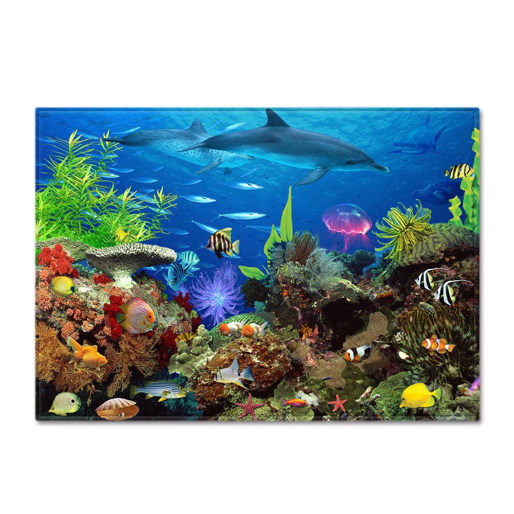 3D Meereswelt Fische Teppiche Delfine Haie Weicher Wohnzimmer Schlafzimmer Teppich für Jungen Heim Bodenmatte Küchen Fußmatte