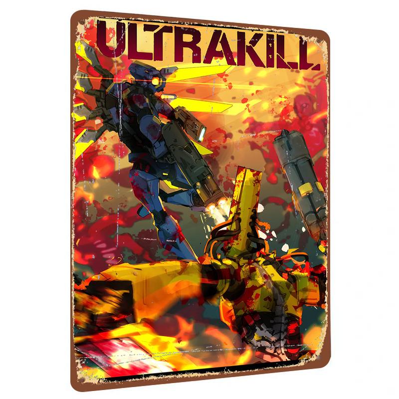 

ULTRAKILL Персонаж игры Металлическое настенное искусство Декор для комнаты геймера Домашнее украшение Коллекционный подарок 20x30cm（7.8x11.8inch）