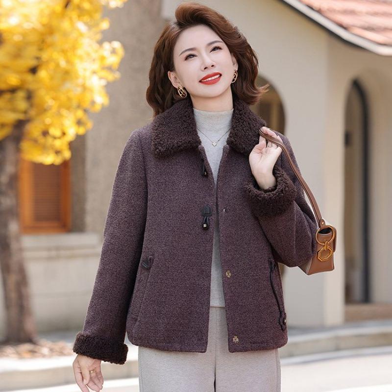 Coat Autumn and Winter Plush Thickened Woolen Top Women's Winter Warm Cotton-padded Coat Woolen Coat
