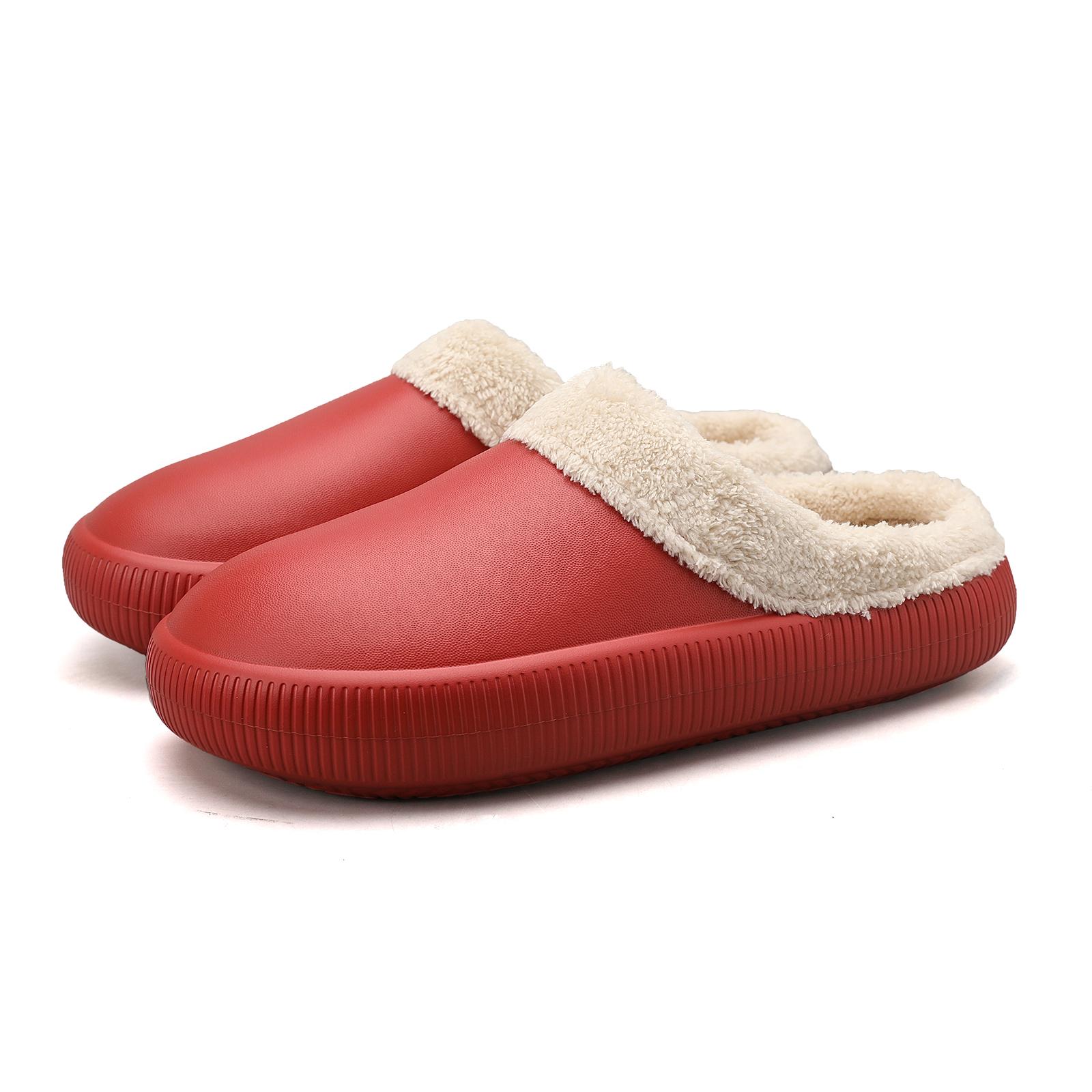 

Winter Men Women Slippers Warm Furry Slides Soft Indoor Home Cott Shoes Lovers Casual Fluffy Bedroom Slippers Plush Fur Clogs 45 червоний