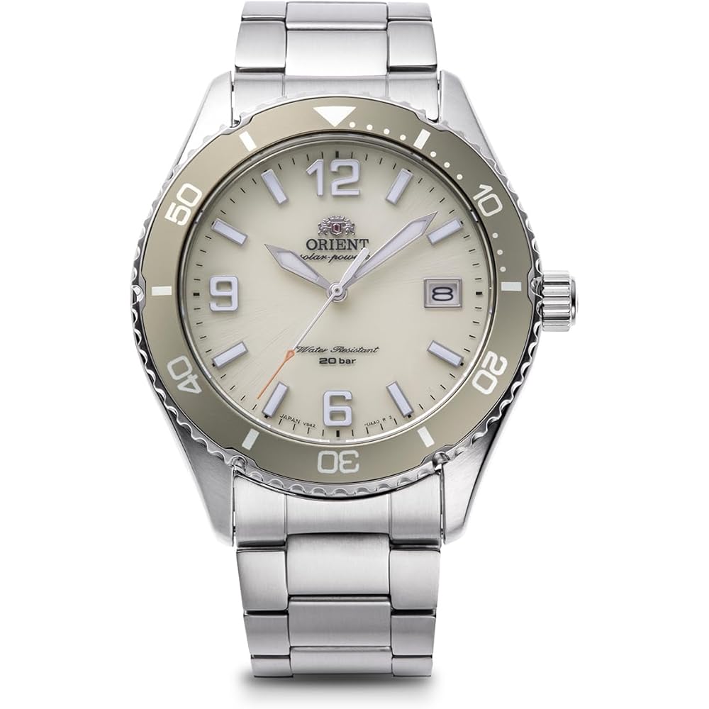 Orient Watch Mako Solar Powered Wristwatch, RN-WJ0003S, Men's, Ivory, with Japanese Manufacturer's Warranty