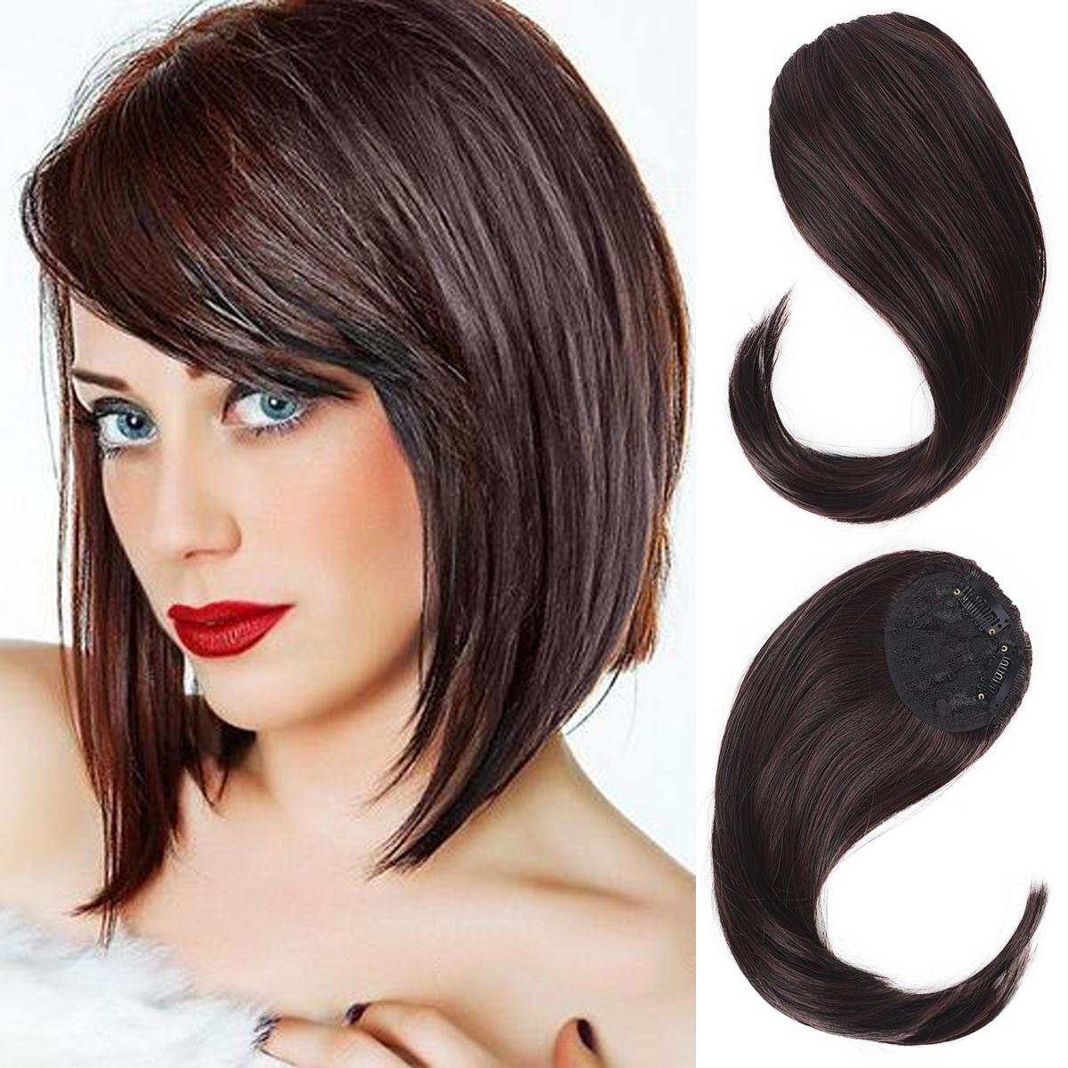 

Натуральные прямые синтетические накладные волосы с челкой сбоку, накладные волосы с челкой сбоку, термостойкие черные светлые накладные волосы