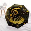 Golden Music Notes Vinyl Record Art Print Umbrella, Cute Umbrella with Cute Design, Portable 3-Fold Compact Umbrella for Men & Women, Valentine's Day
