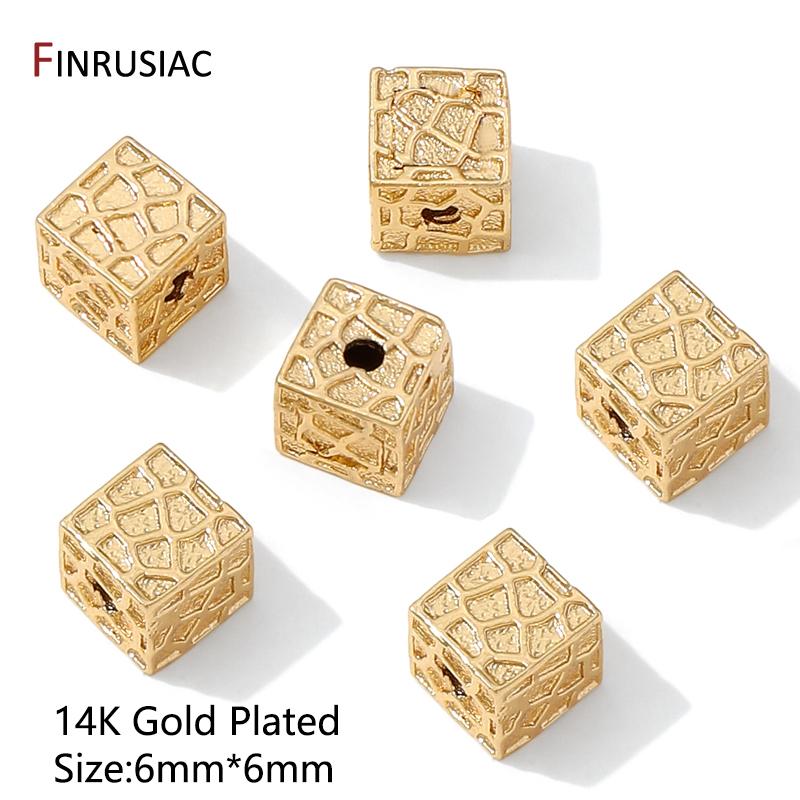 

14K Gold Plated Brass Cube Beads For Jewelry,Beads Separator,Loose Charm Beads For DIY Bracelet Necklace Making Accessories 2 pieces