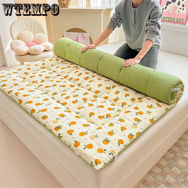 WTEMPO Printed Smooth Surface Foldable High Quality Soft Cotton-filled Mattress All Seasons Thick Bedroom Tatami School Dormitory Bed Mattress Pad