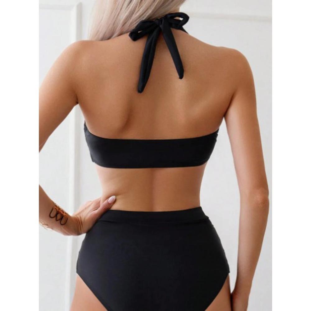 2026 European and American Fashion Hot Selling Hard Bag Gathered Women's Bikini Solid Color Set, Suitable for Vacation, Festival