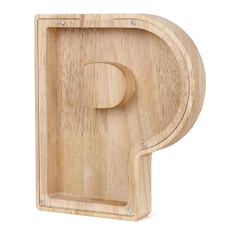 18cm Twenty-six Letter Piggy Bank Wooden Coin Money Saving Box Jar Coins Storage Box Desktop Ornament Home Decor Craft Xmas Gift