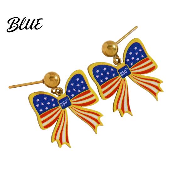 American Holiday Jewelry 250th Anniversary Set USA Flag Pattern Bowknot