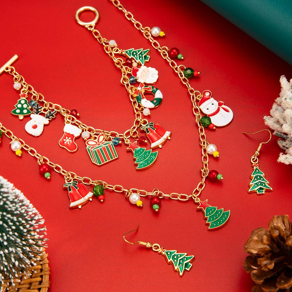 Creative Christmas Tree Gift Pendant Necklace, Festive Santa Bell Collarbone Chain Necklace