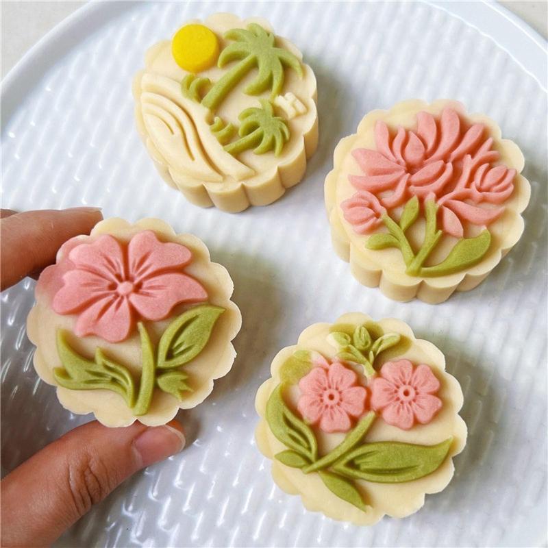 Månkakform Kakstämpel Kinesisk Midsommar Månkaksbakare Blomform Dekorationsverktyg för Bakning DIY Kaka