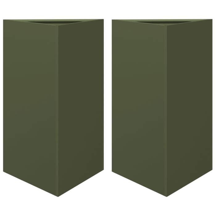 VidaXL Jardinières 2 pcs vert olive triangulaire 50x43x75 cm acier 851178
