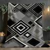 1pc Modern Minimalist Geometric Diamond-pattern Flannel Blanket In Premium Gray Black and White Print. Soft and Comfortable Single