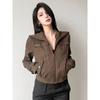 H Home European and American Women's Clothing Maillard Retro Pocket Zipper Workwear Short Jacket Sexy Slim Looking Stand Collar In Brown Jacket