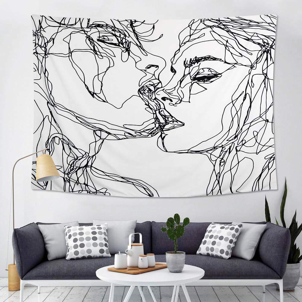 VIKAMA Abstract Line Art Couple Kiss Tapestry Minimalist Ins Style Wall Hanging for Bedroom Living Room  Sofa Decor