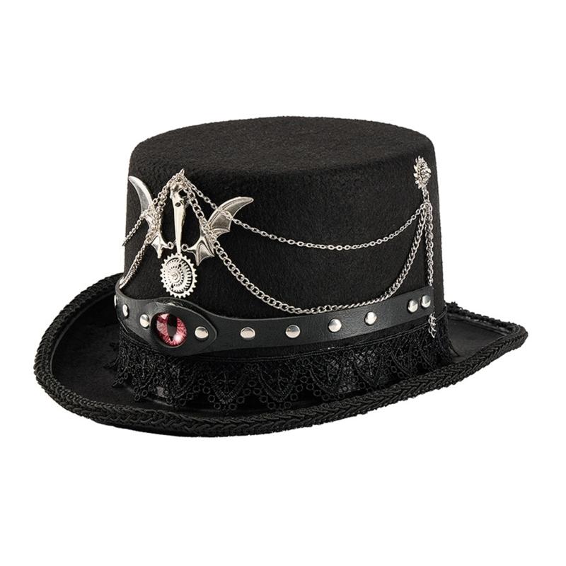 

Vintage Metal Gears Attached Felts Top Hat Halloween Steampunk Zylinder Hat For Vintage Themed Parties And Photography чорний