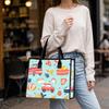 Cute Printed Canvas Tote Bag Large Capacity Casual Shopping Handbag for Daily Use
